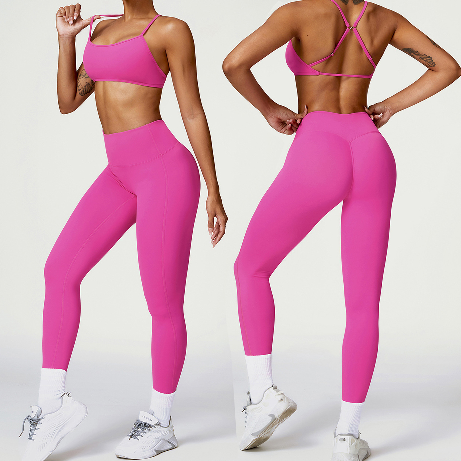 Nouveau spot INS sans couture tricot fitness sports pantalons à manches courtes costume de yoga ensemble 4 pièces en Europe et en Amérique
