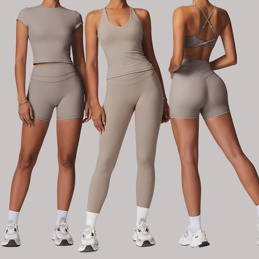 Ensemble de yoga stretch taille haute en promotion, vêtements de sport et de fitness pour femmes.